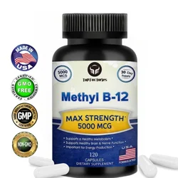 Top Factories Vitamin B12 5000 micrograms capsules for normal energy production and metabolism, immune system support, raspberry