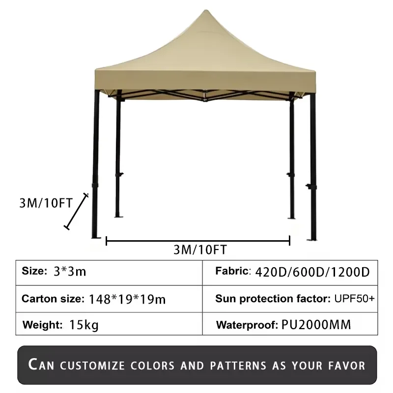 10x10ft Waterproof Oxford Canopy Tent Double Layer Iron Frame UV Resistant Outdoor Indoor Trade Show Shelter Custom Logo