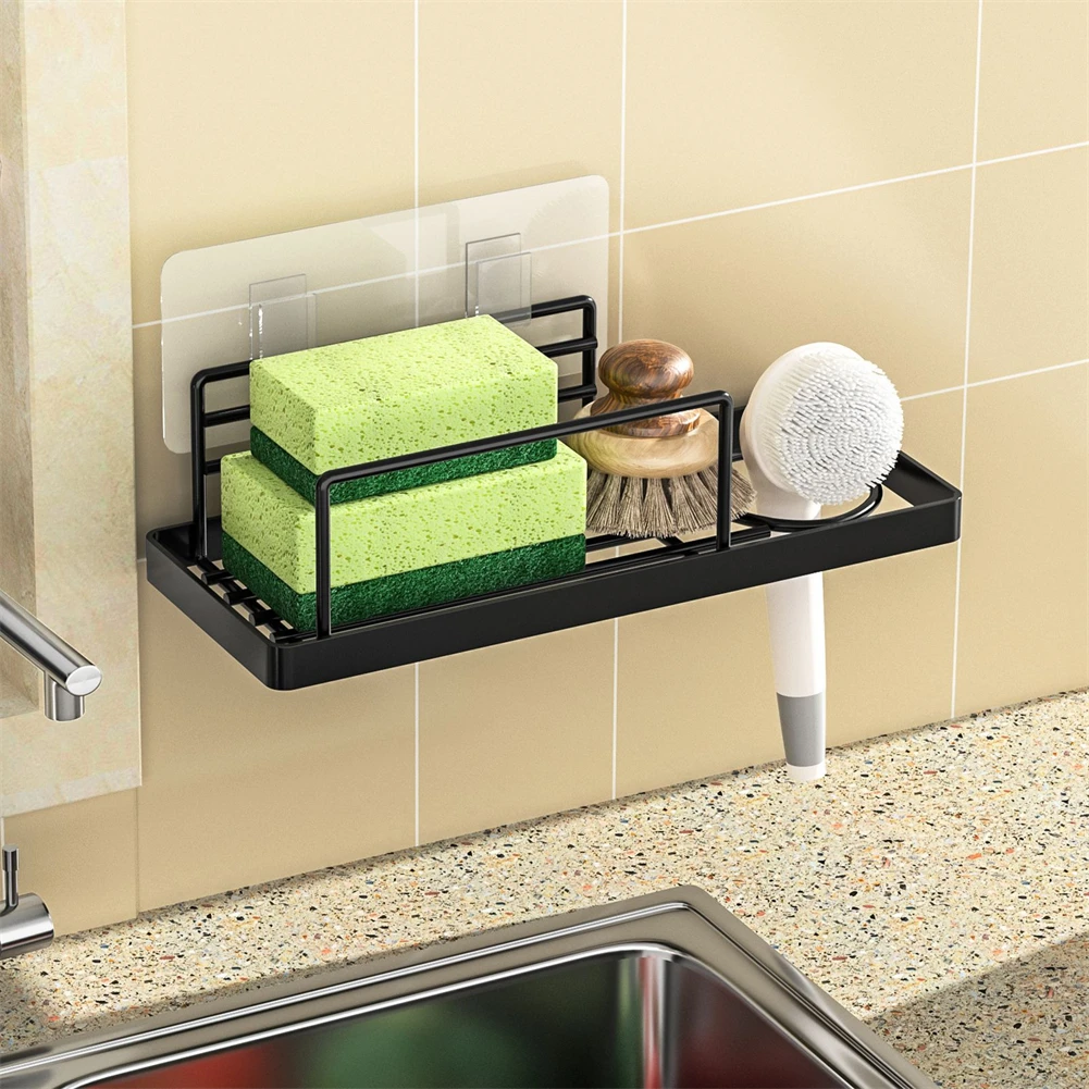 Wall Mount Sponge Holder Brush Basket Kitchen Sink Organizer Drainer Rack  Sponge Holder