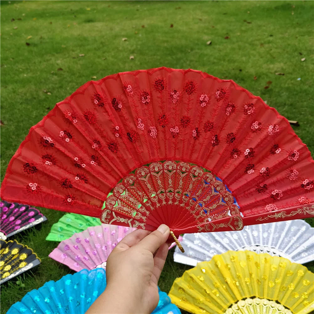 Neue chinesische Hand Fan Seide falten spanischen Stil Blumen tanz Party Hochzeit Ornamente Tanz Hand Fan Home Dekoration