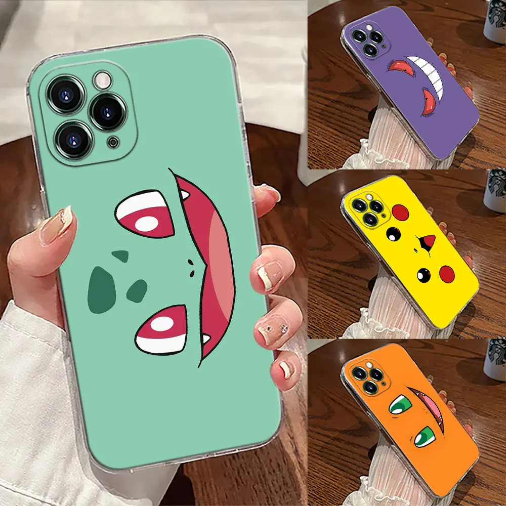 

Pokemons Pokeballs Bulbasaur Smiling Transparent Case For Apple iPhone 17 16 15 14 13 12 11 Pro Max 16 E Plus 17Air Phone Cover