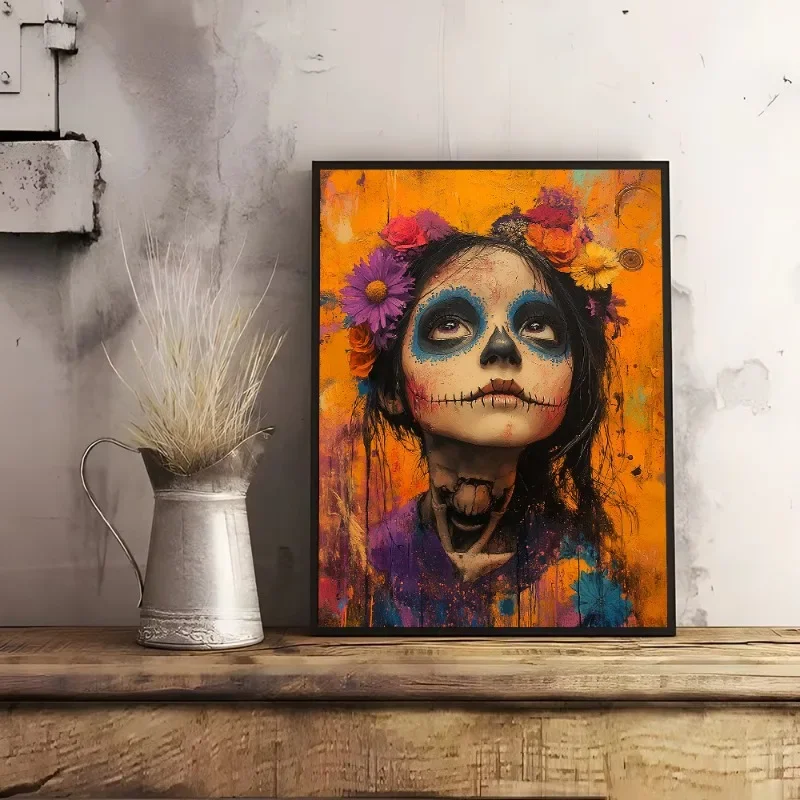 1pc frameless Canvas Painting Los Muertos Girl Day of The Dead Skull Makeup Portrait Posters and Prints Canvas Painting Wall Art