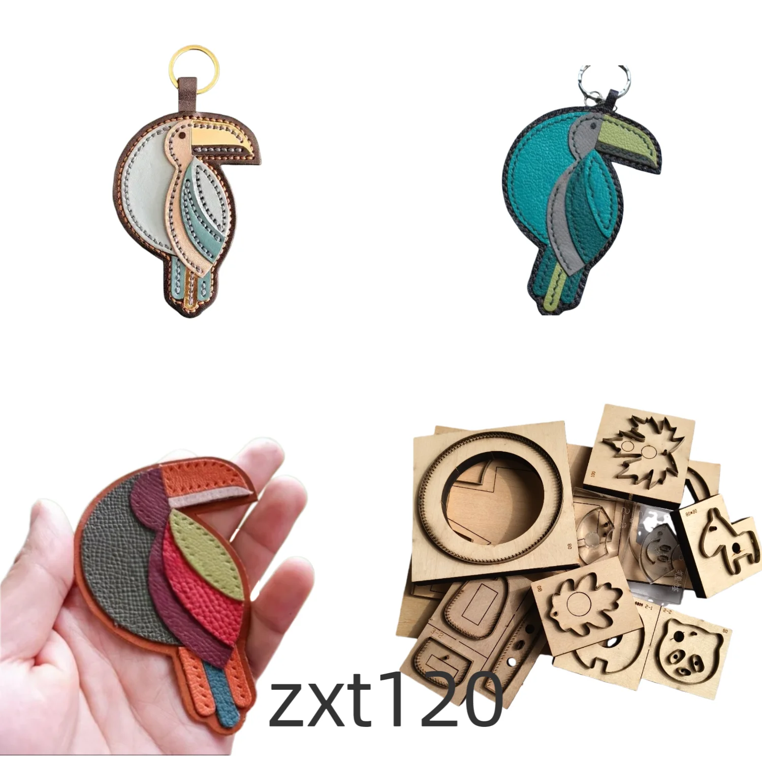 

Leather hornbill keychain pattern, leather cutting tool, cutting mold, wooden mold tool ,hand cutting knife zxt120.