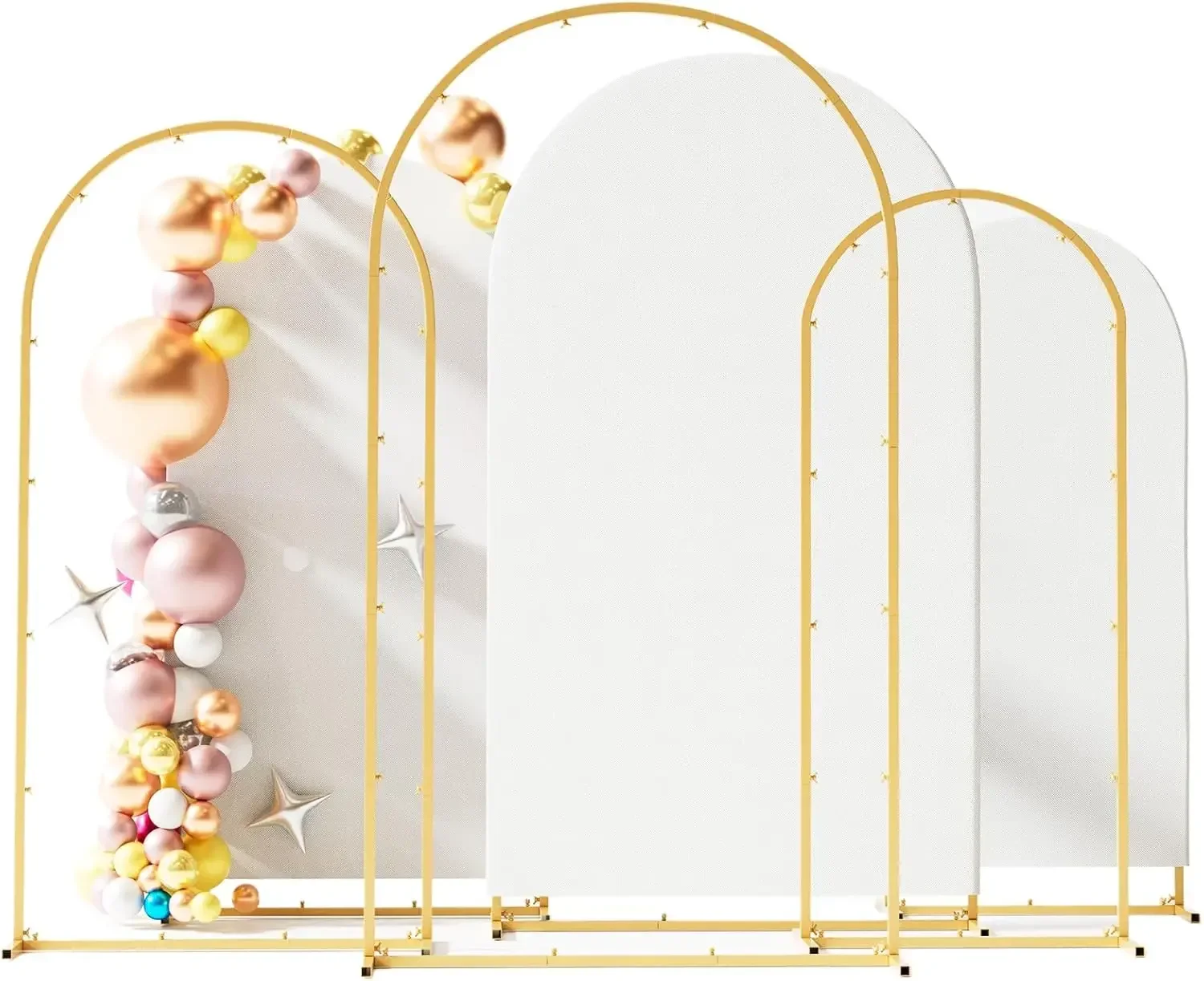 Set of 3 Metal Arch Backdrop Stand with Cover Set, (7.2FT, 6.6FT, 6FT Wedding Arch and Cover Set), Backdrop Arch for Party, Baby