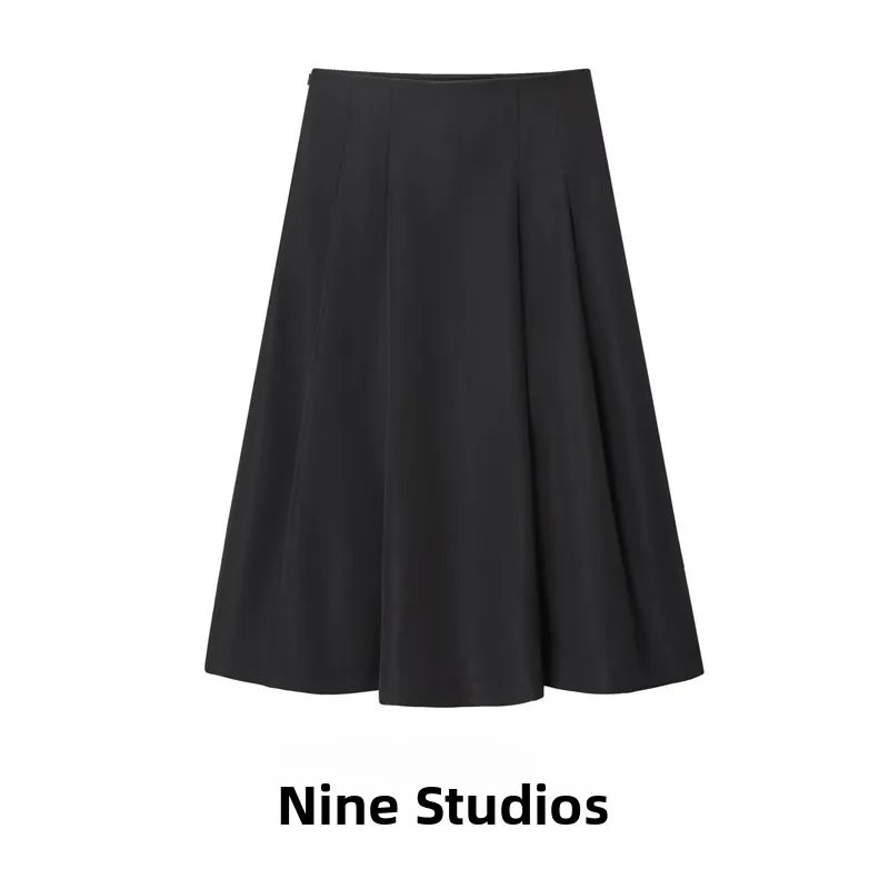 

High Waist Midi Skirt Pure Color Retro Pleated f Body Skirt Casual A-Line Skirt Polyester Fabric European Sle Summer 2025