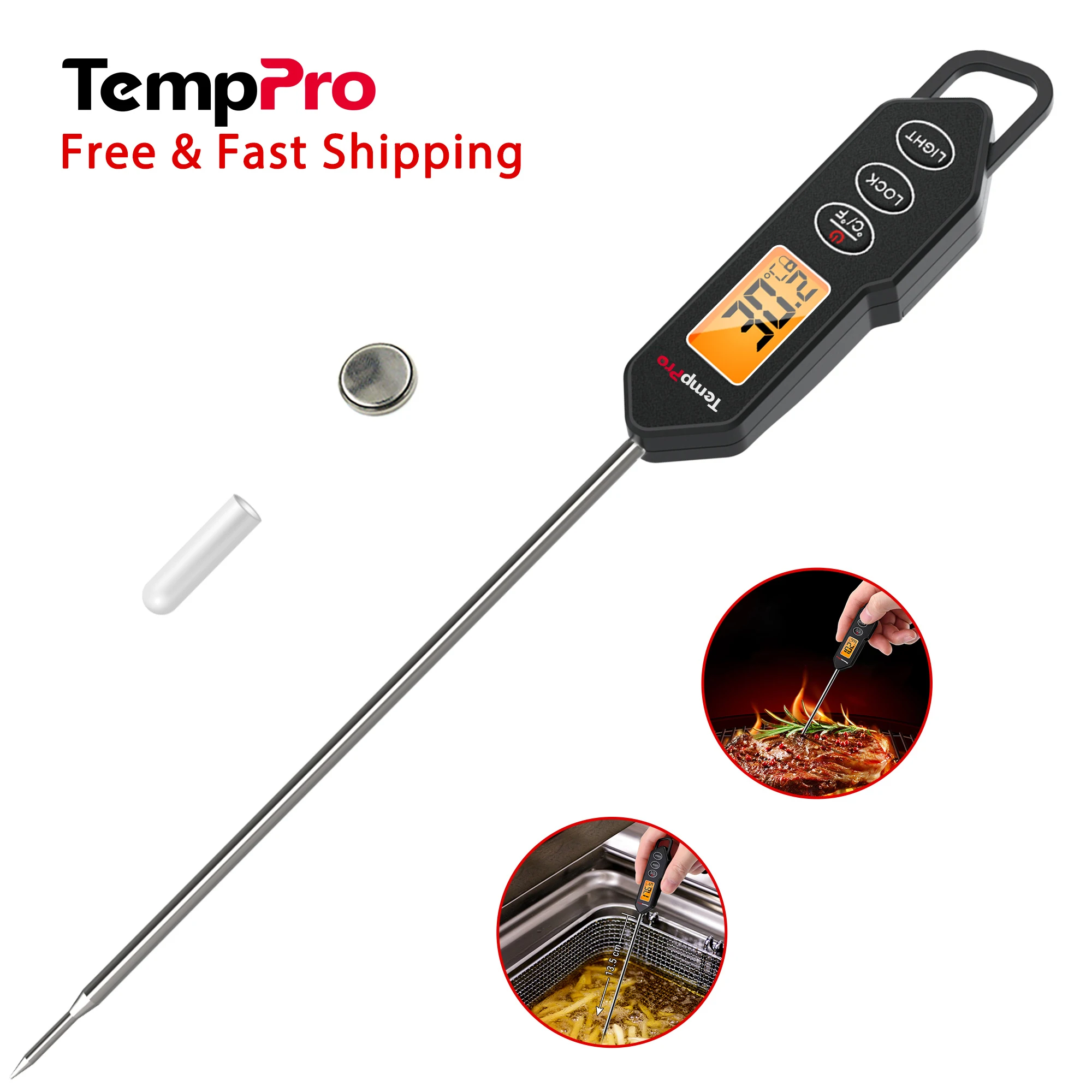 TempPro TP01HW Digital Meat Thermometer Instant Read Food Thermometer with Backlight Magnet for Kitchen BBQ Grill Cooking