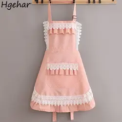 Lace Sleeveless Aprons Princess Sweet Cooking Pinafore Waterproof Kitchen Accessories Coffee Shops Restaurant Apron with Pocket