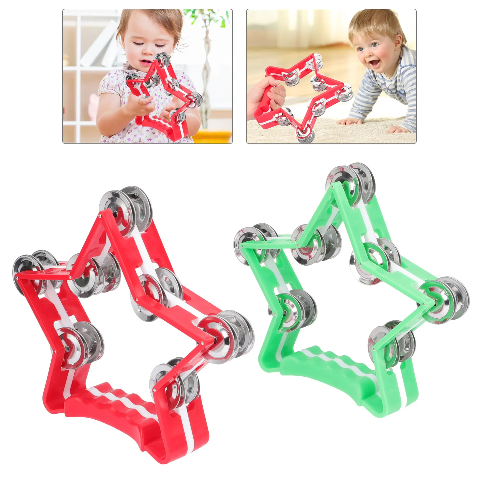 

2 Pcs Music Tambourine Child Baby Plastic Five-pointed Star Handbell