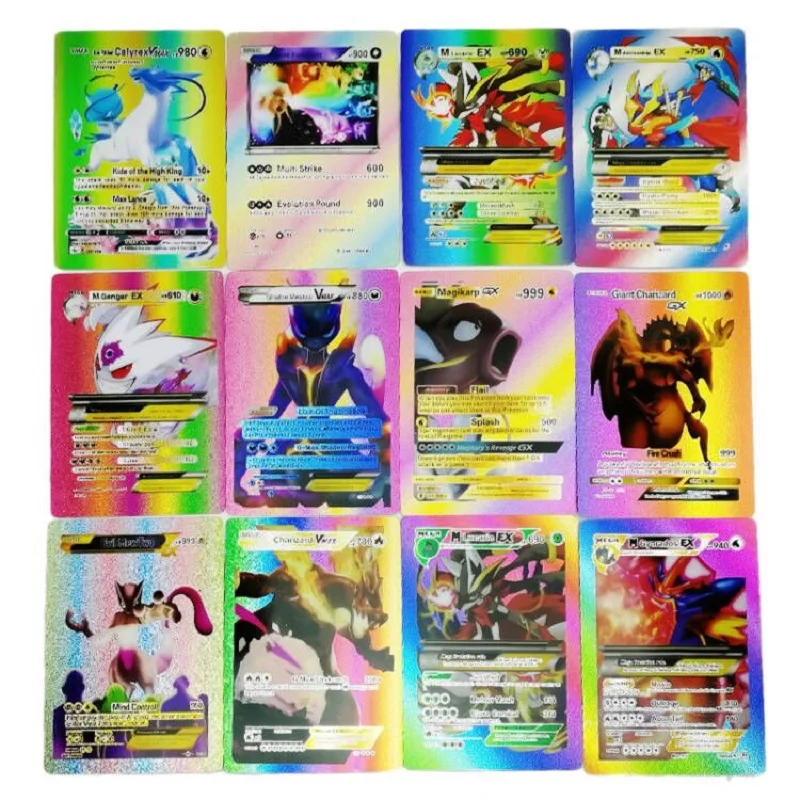 Pokemon Card English Spanish original rainbow Foil Gold Black fake Metal V Pikachu rare Gx vmax letter monster Game Card set toy