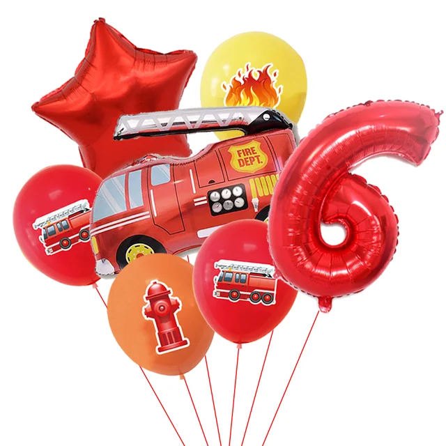 7pcs Fire Truck Balloons 32 Inch Number Foil Balloons Boys Birthday Party Decorations Firemen Theme Decor Baby Shower Supplies