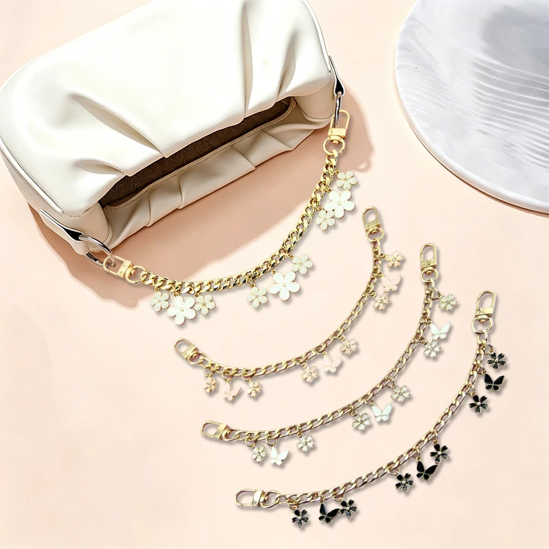 1PC Bag Flower Pearl Charm Extension Chain Mobile Phone Strap Metal Decoration Chain DIY Pendant Jewelry Accessories