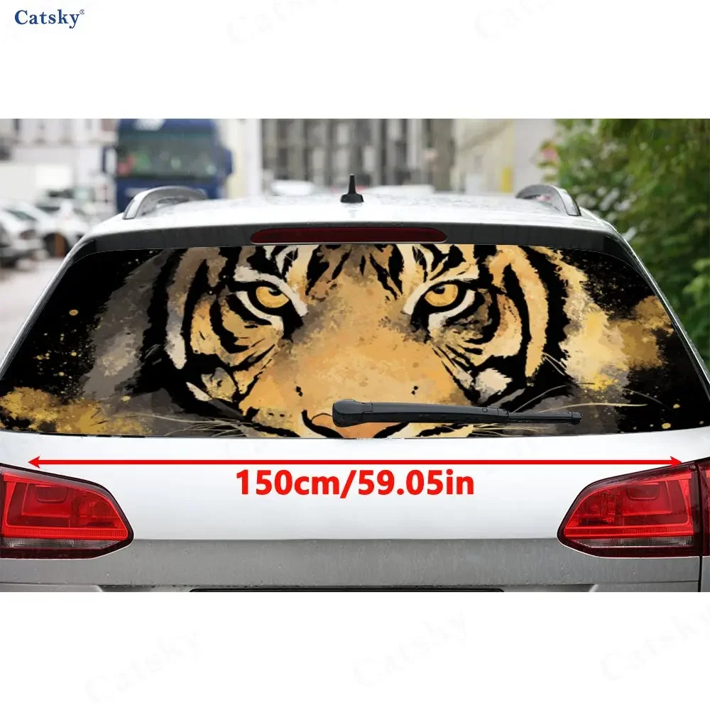 Golden Tiger Dominance Scene PVC Perforated Car Vinyl Wraps, Durable Car Rear Windshield Sticker, Waterproof Car Rear Window Dec