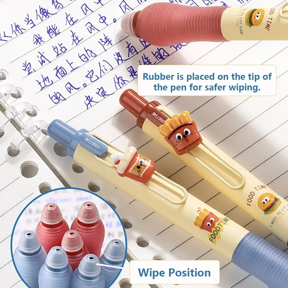 4PCS/Box Cartoon Erasable Press Gel Pen Quick Drying Neutral Pen 0.5mm Black/Blue Ink Ballpoint Pen Student Writing Tool