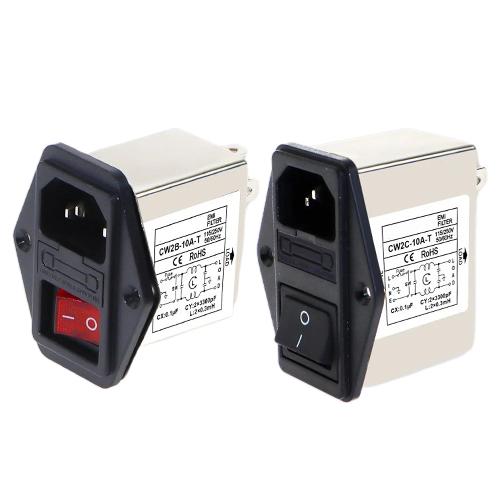 

1PC Power Filter CW2C-3A-T,CW2B-6A-T,CW2B-10A-T,CW2C-6A-T,CW2B-3A-T,CW2C-10A-T IEC Socket Type Power Filter Light Safety Switch