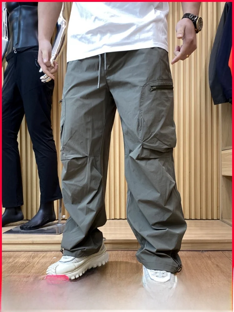 

Trendy Line American Paratrooper Pants Lightweight Breathable Loose Straight Casual Trousers for Men Spring Summer