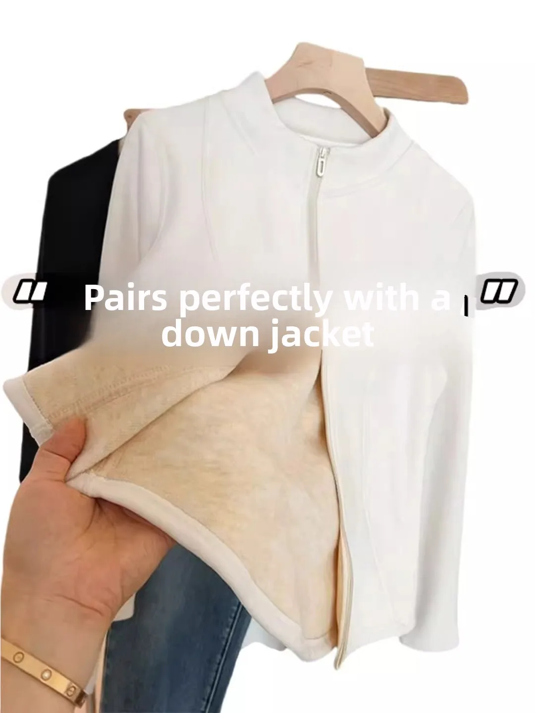 화이트 페이스 라이닝 스탠드 칼라 다운 여성용 가을 겨울 스포츠 필라테스 탑 재킷 이너웨어