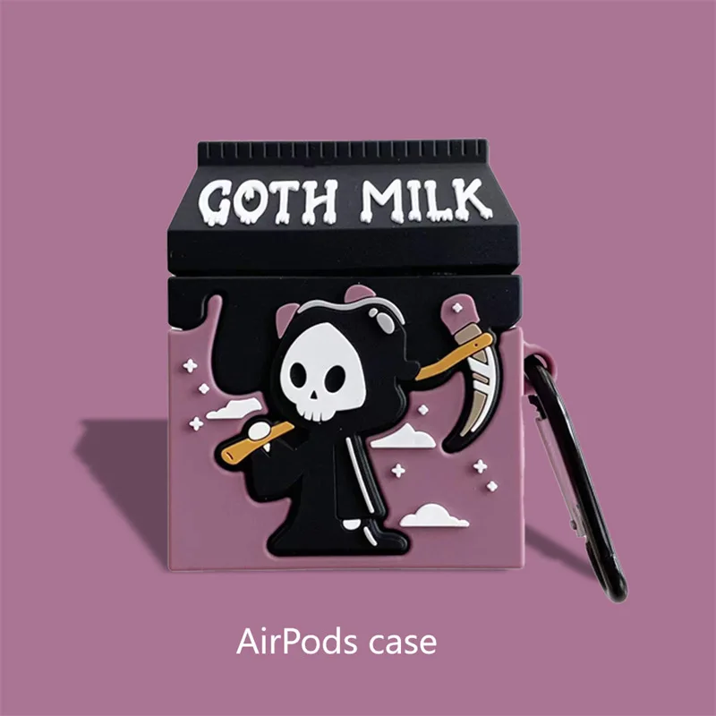 

Goth Milk Design Scythe Skull Headphones Case For AirPods Pro Pro2 1 2 3 4 Personalized Bluetooth Earphones Cover Soft Shell