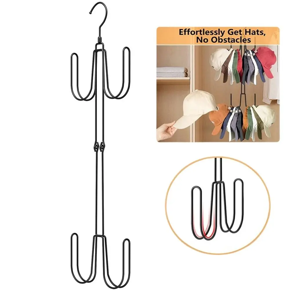 Foldable Metal Hat Hanger Rotating Top Hook 4 Hooks Baseball Cap Organizer Multipurpose Large Capacity Hanging Hat Rack Home