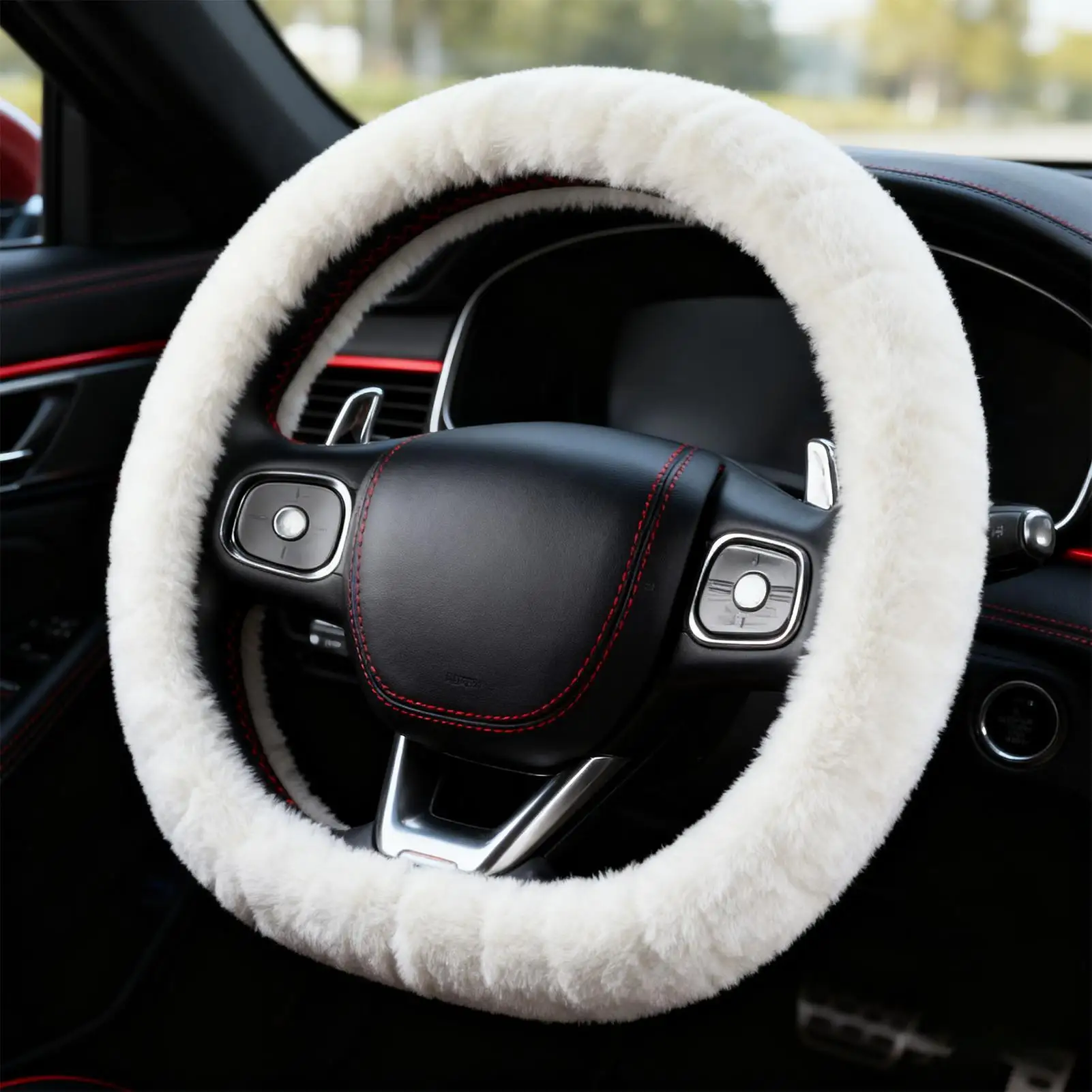 

Creamy Car Steering Wheel Covers 38cm Anti-Slip Soft Warm Car Steering Wheel Cover Winter Velvet Steering Wheel Covers