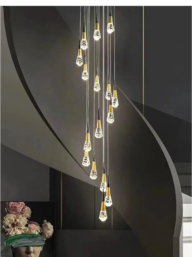 

Villa Project Stairwell Taper crystal Chandelier Lighting Luxury Living Room Led strip diamond crystal pendant lamp stair light