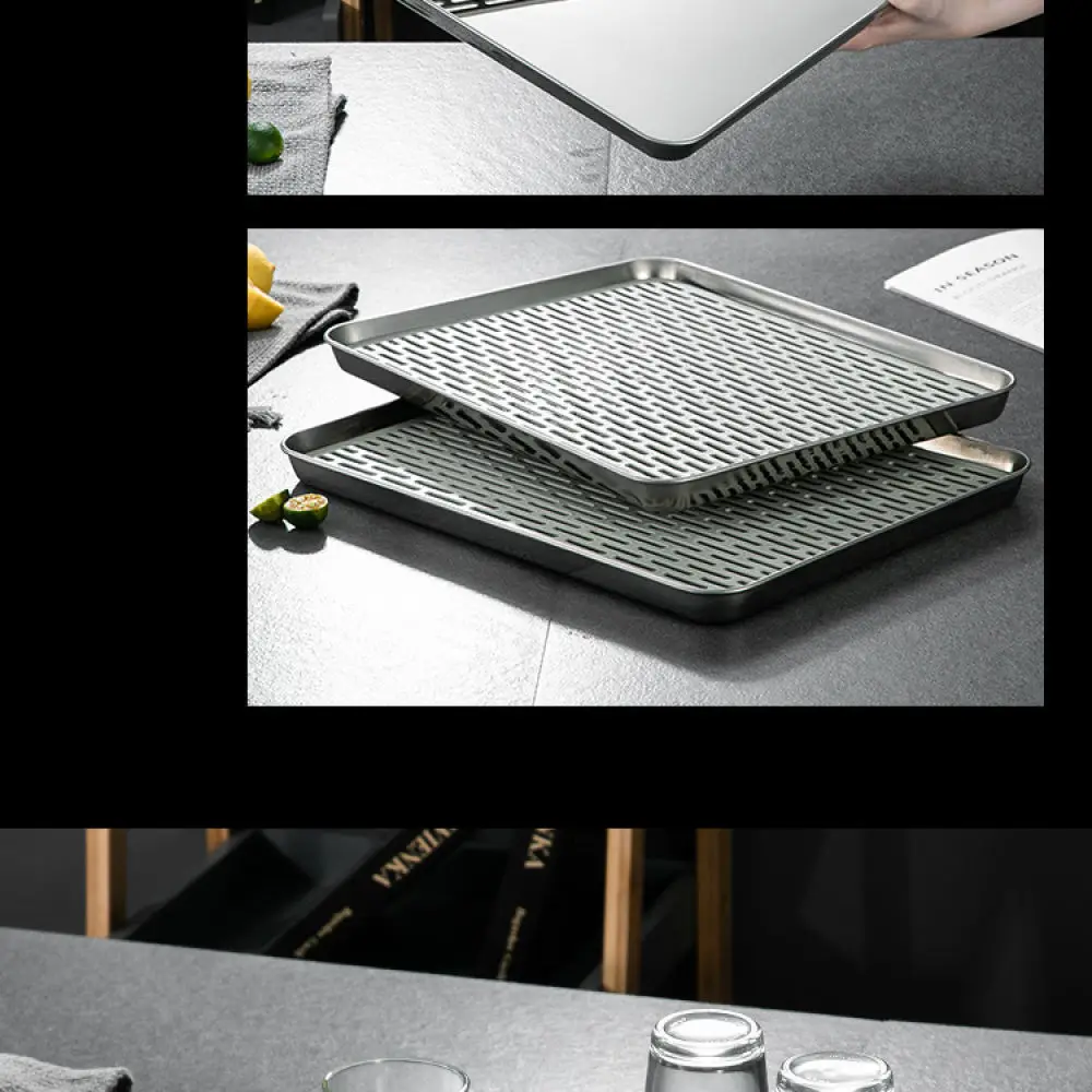 Rectangular Kitchen Drain Tray 304 Stainless Steel Dish Drying Holder Thicken Metal Plate For Office Cups Baby Bottles
