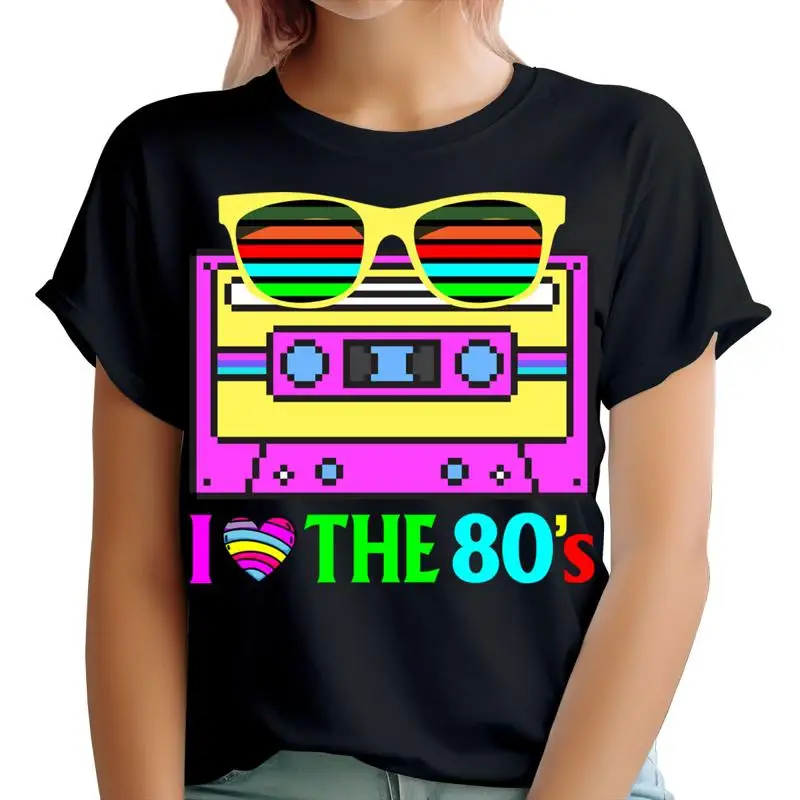Camiseta para mujer I Love The 80s Fancy Dress Globe Hen Party Neon Festival4 TA 193