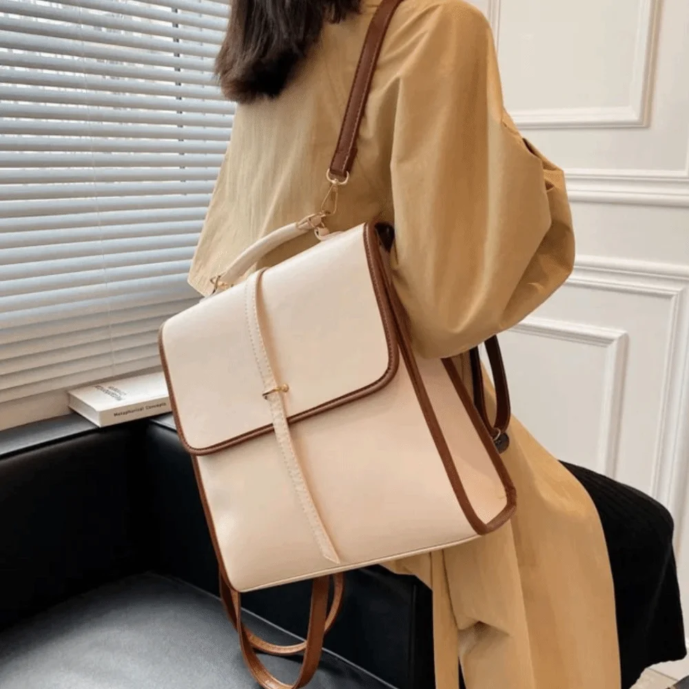 الصلبة اللون جيوب متعددة حقائب الظهر حقيبة الكتف سعة كبيرة بو الجلود حقيبة كروسبودي سستة إغلاق حمل حقيبة