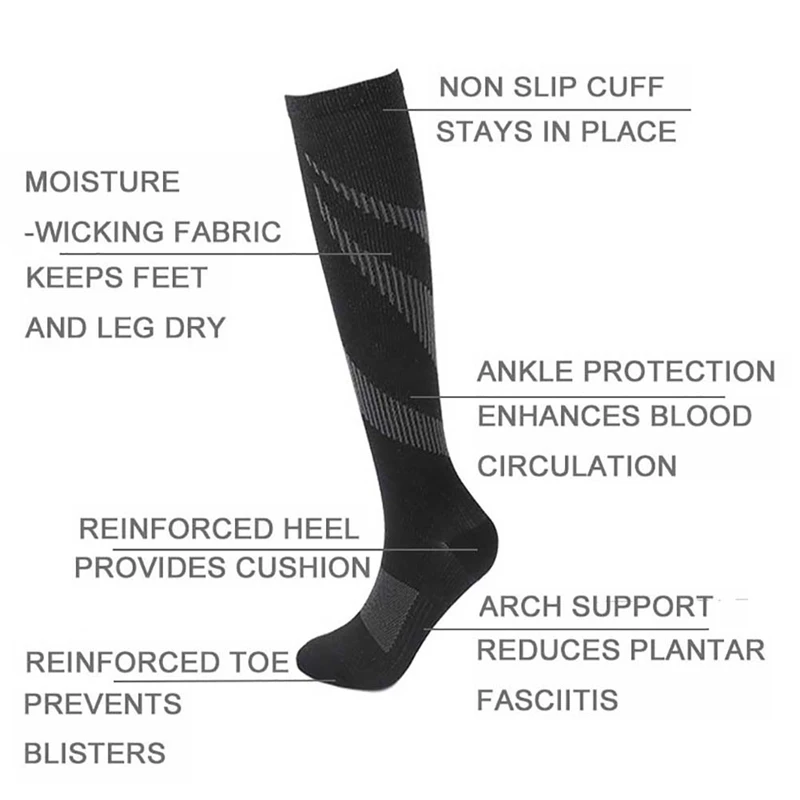 YS041 Compression Socks 20-30mmhg High Stockings Men Sports Socks For Marathon Cycling Football Varicose Veins Pregnancy Nursing