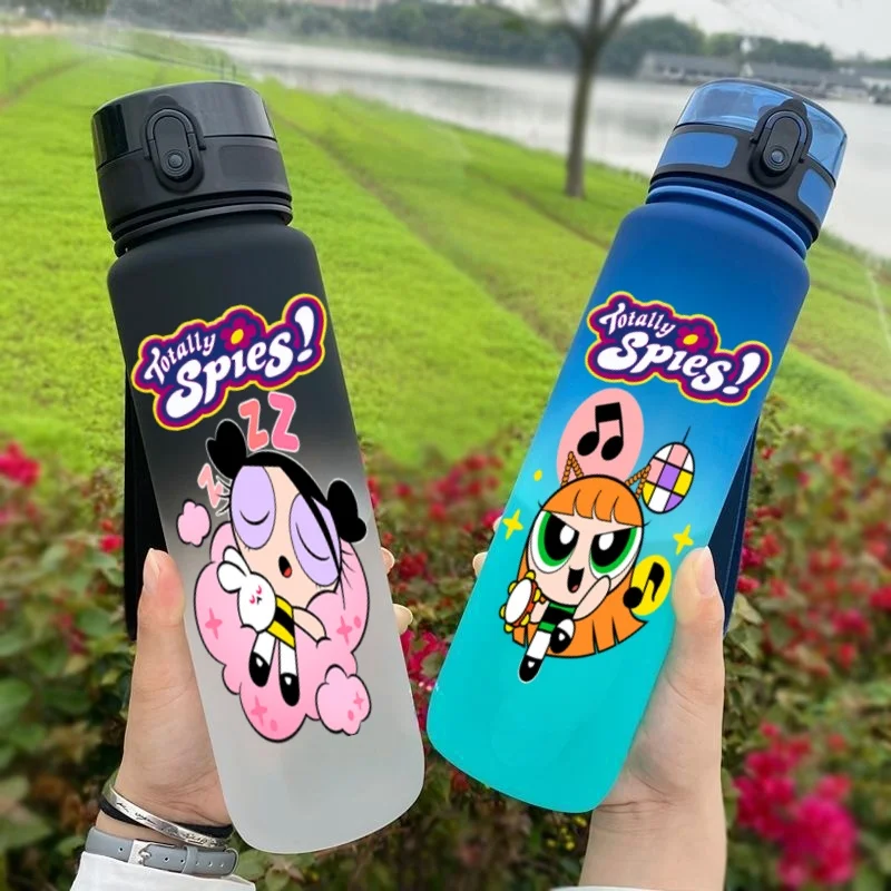 650ML The Powerpuff Girls  Anime Characters Water Cup Portable Children's  Outdoor Large Capacity Plastic Antidrip Water Bottle