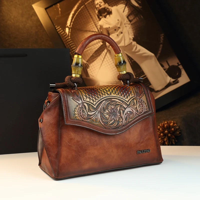 

2025 New Retro Genuine Leather Women Handbags Carved Portable Shoulder Messenger Bag Fashion Shell Tote Bags