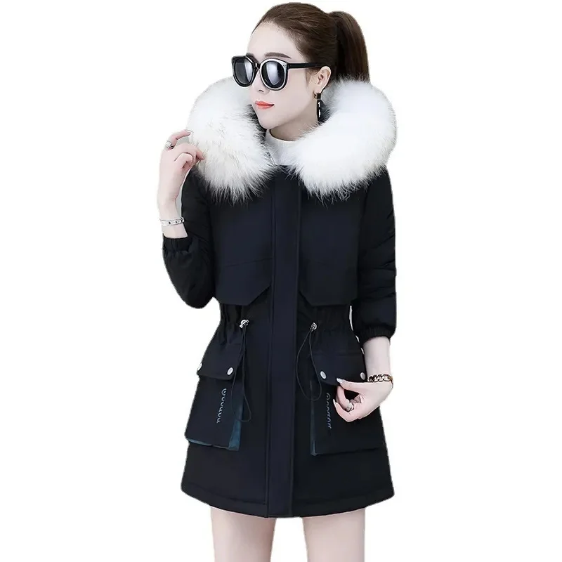 2024 New Fashion White black Winter Jacket Women Big Fur Hooded Thick Down Parkas Female Jacket Long Coat Slim Warm Winter Outwe