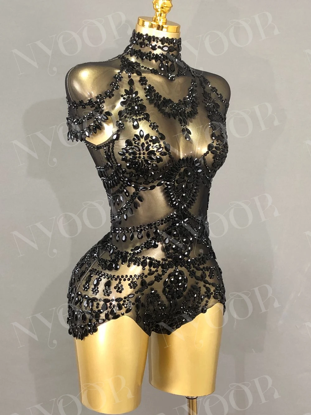 Sparkly Rhinestones Bodysuit Women Sexy Mesh Transparent Performance Dance Costume Singer Dancer Show Stage Wear Club Leotard view 2