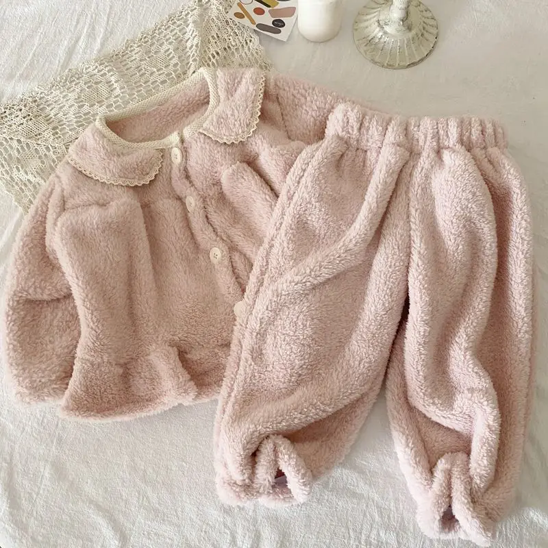 

Winter Loose Princess Home Warmth Girl Baby Home Fur Coral Fleece Girls' Pajamas Autumn and Winter Plush Thickening