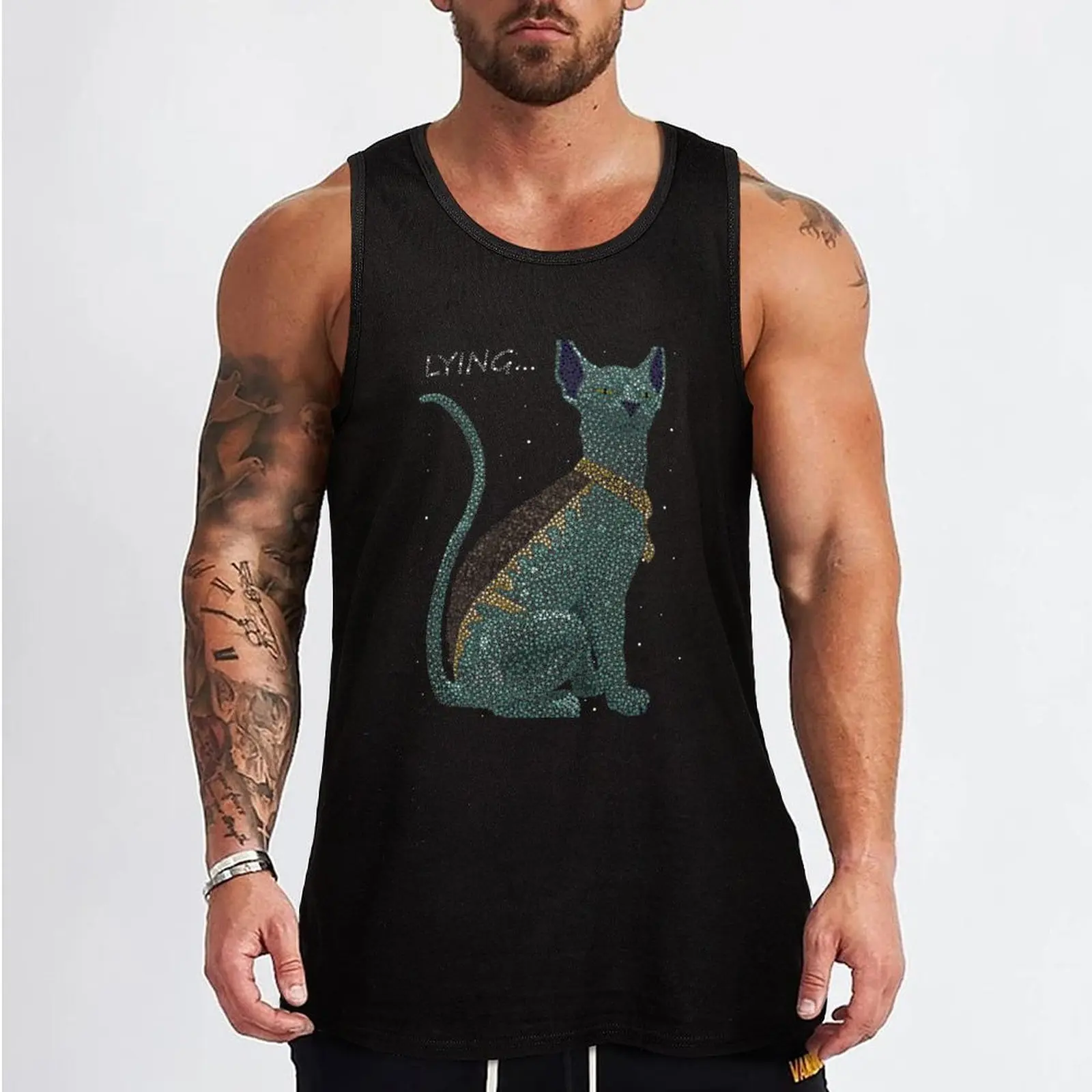 Lying Cat Stippling Tank Top gym top Men's vest Sleeveless top