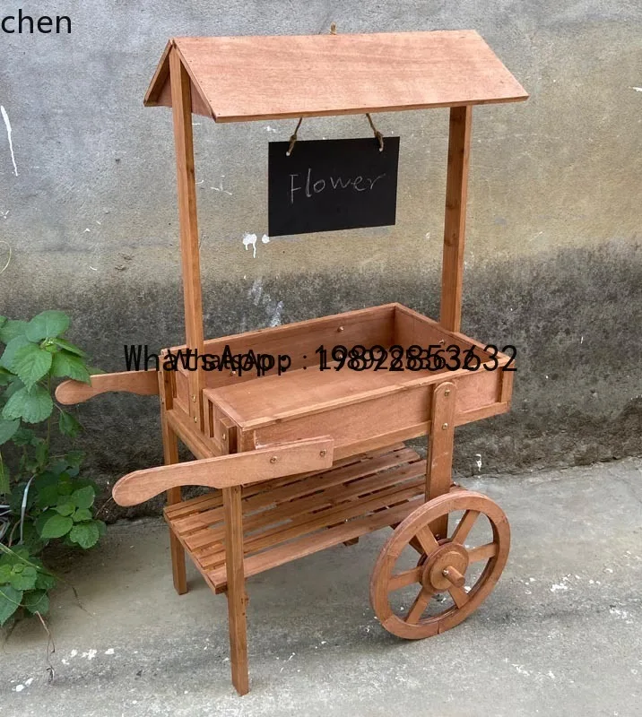 X3 solid wood blackboard trolley ornament balcony flower shop floor rack