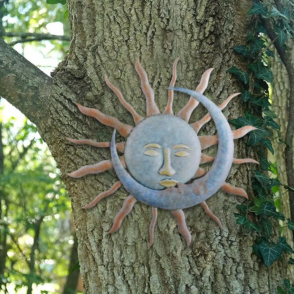 Sun And Moon Wall Hanging Ornaments Decor Celestial Face Decor Sun Wall Art Plaque Sculpture Indoor Living Room Bedroom Outdoor