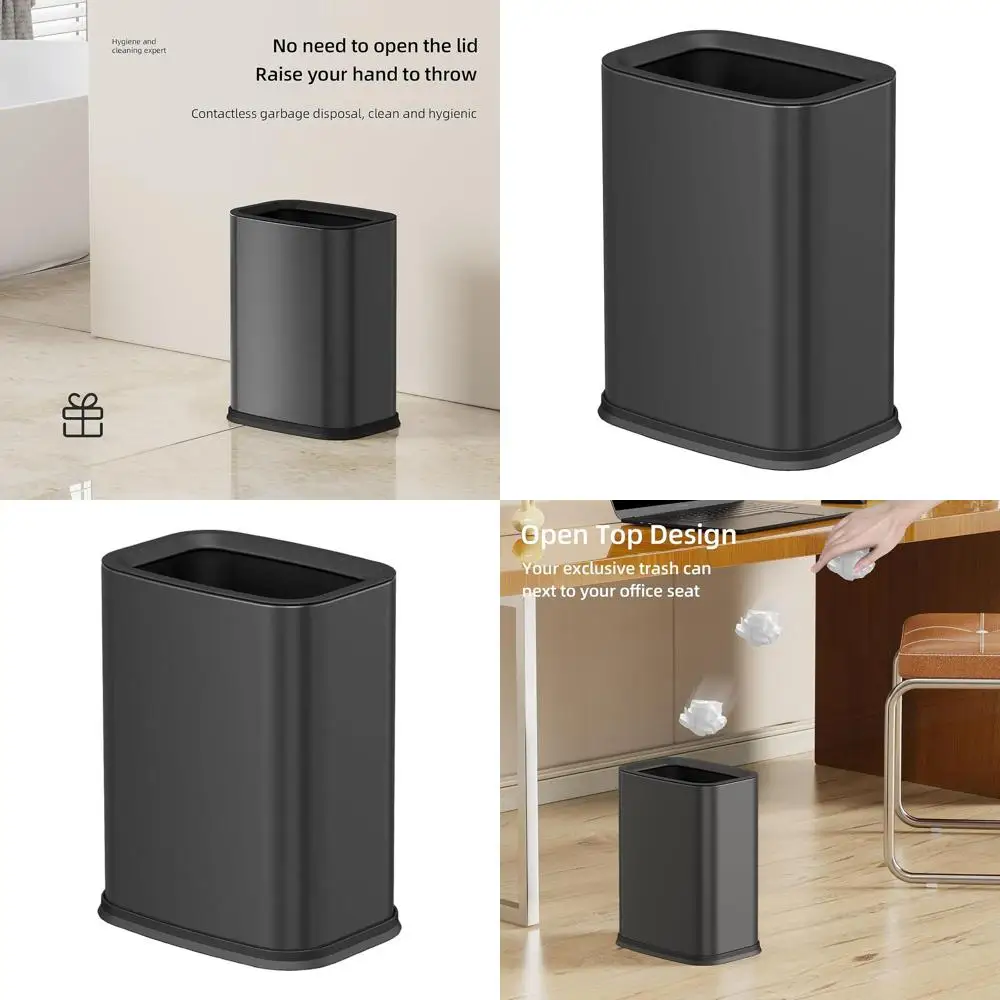 

2.6 Gallon Black Metal Bathroom Trash Bin with Removable Liners for Small Spaces