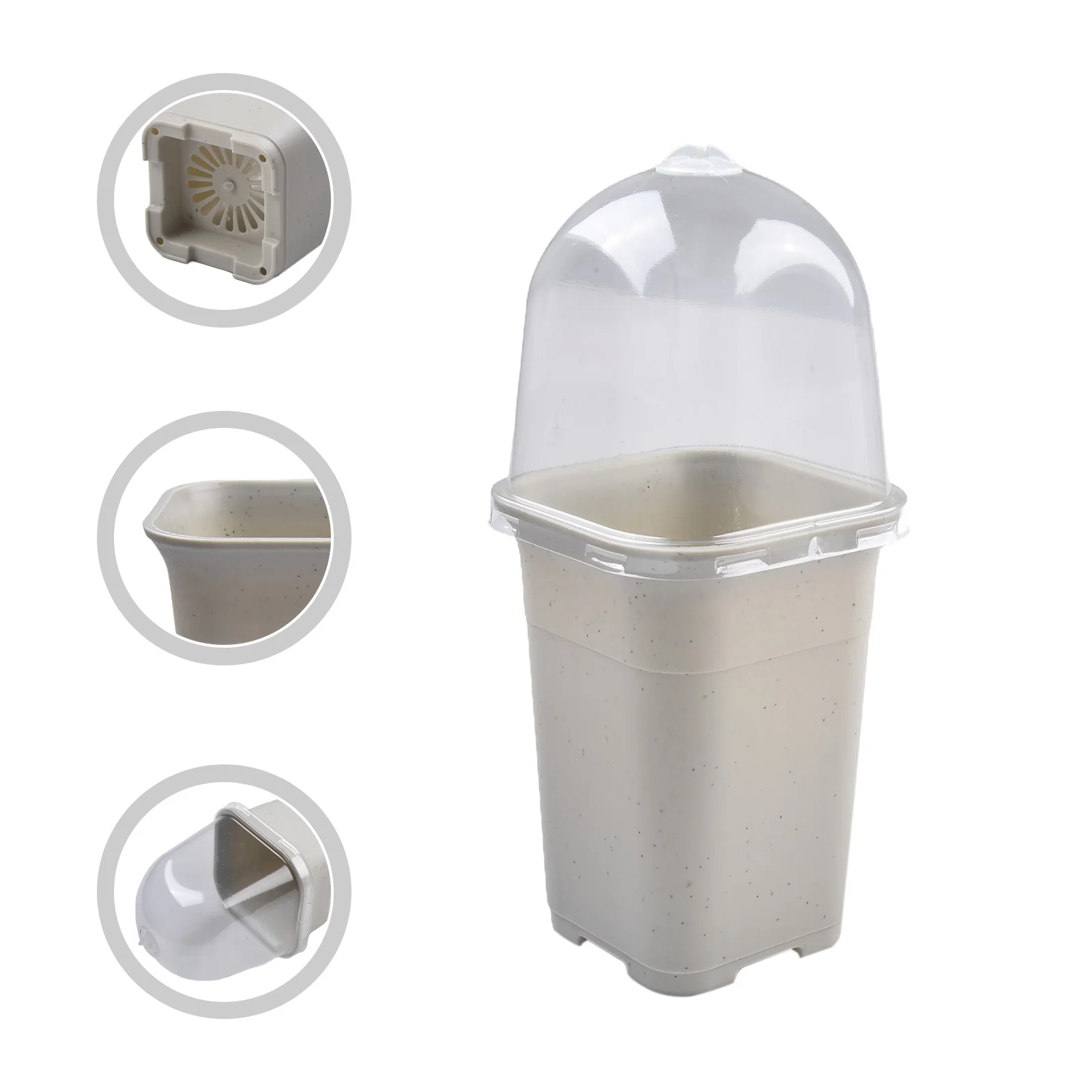 Set Of 5 White Square Plastic Pots With Clear Lid For Home Garden Starting Tray Plant Cultivation Box Supplies