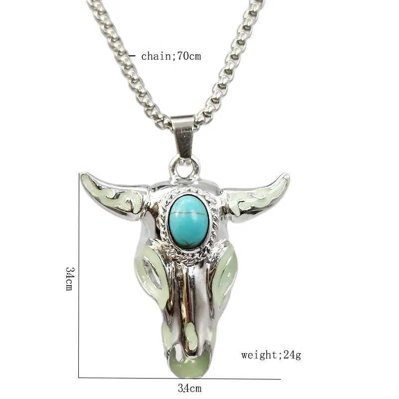 Night Luminous Skull Bull Head Necklace Men Jewelry Stainless steel chain Glow In The Dark Punk Skeleton Necklace For Women