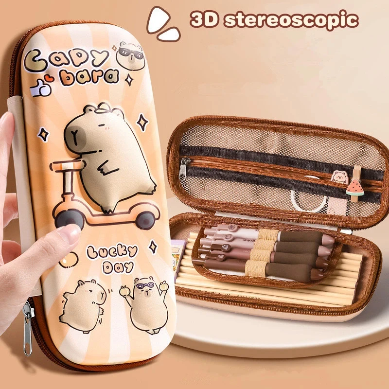 3D-Stereo-Bleistiftbeutel, wasserdicht, Capybara-Federmäppchen, Cartoon-Motiv, niedlich, multifunktional, großes Fassungsvermögen, Schreibwarenetui für Studenten