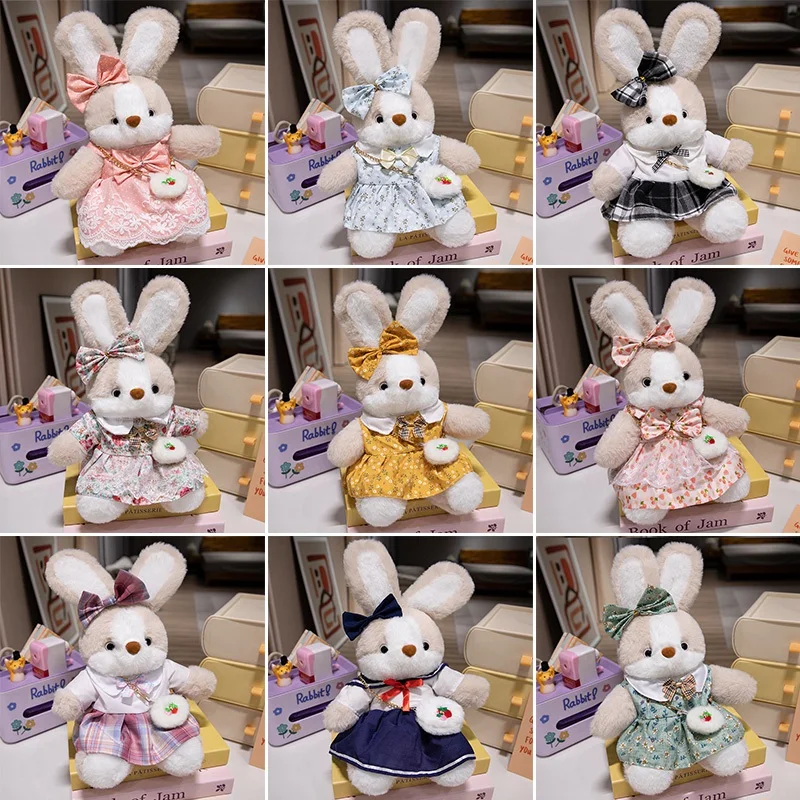 New Cartoon 35cm Bunny Bib Toys Dress Super Soft Creative Rabbit Dolls Animal Comfy Girls Birthday Gifts Pillow Funny Home Decor