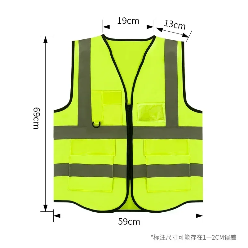 Reflective Safety Vest High Visibility Night Work Security sleeveless Yellow Vest Construction Workwear Zipper & Pockets Adults