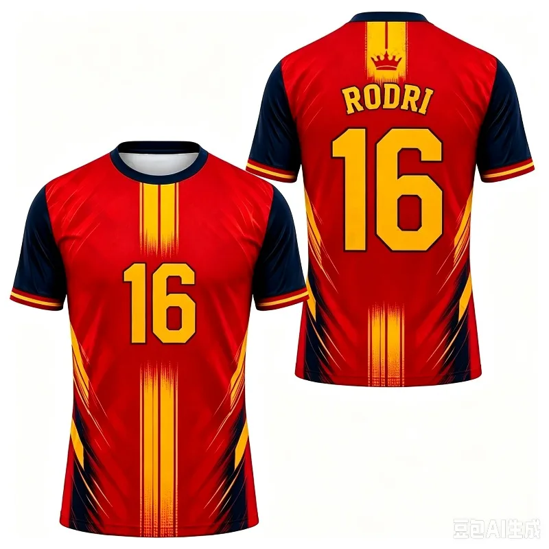 Unisex Spain Inspired No.19 Football Training T-shirt Gradient Red Navy Print Quick Dry Outdoor Soccer Fan Casual Sports Top 6