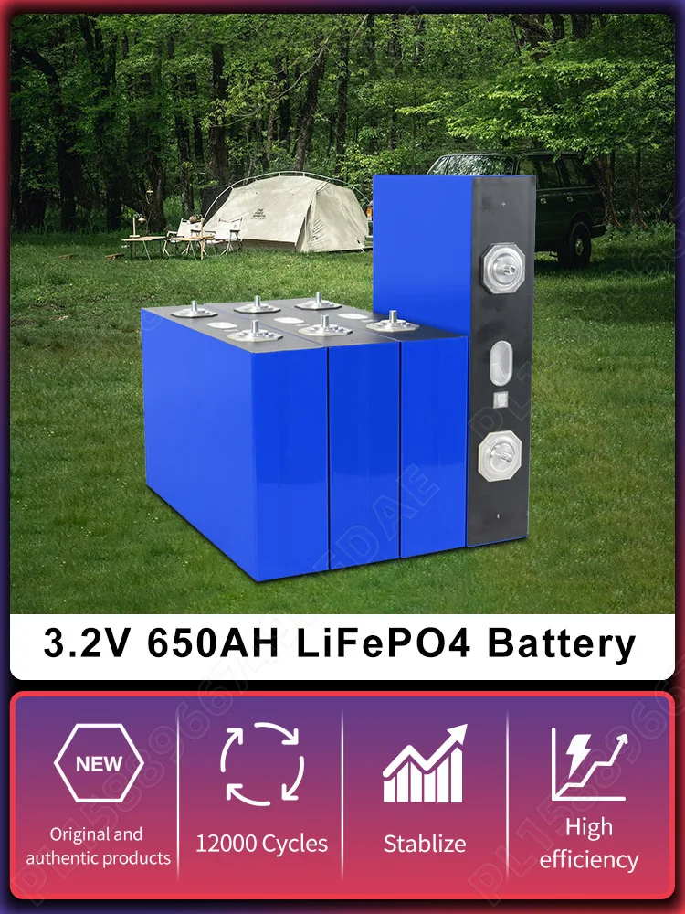12000+ Deep-Loop 650Ah LiFePO4 Batterie Klasse A 3.2V Lithium-Eisenphosphat-wiederaufladbar-Akku DIY 12V 24V 48V Batteriepack geeignet für Wohnmobil Off-Grid Haushalt Solar-Energiespeicher Golfwagen