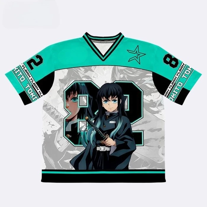 Demon Slayer Muichiro Tokito Anime serie número 82 Jersey de gran tamaño Kpop traje de Hockey de béisbol camiseta diaria Unisex Tops camisetas