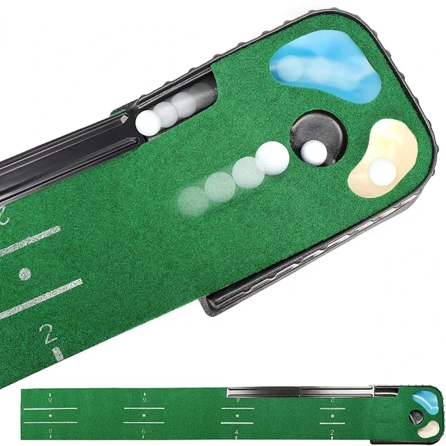 Mata do puttingu golfowego do użytku w pomieszczeniach, zestaw treningowy z dywanem zielonym, maty z systemem zwrotu piłek PM005
