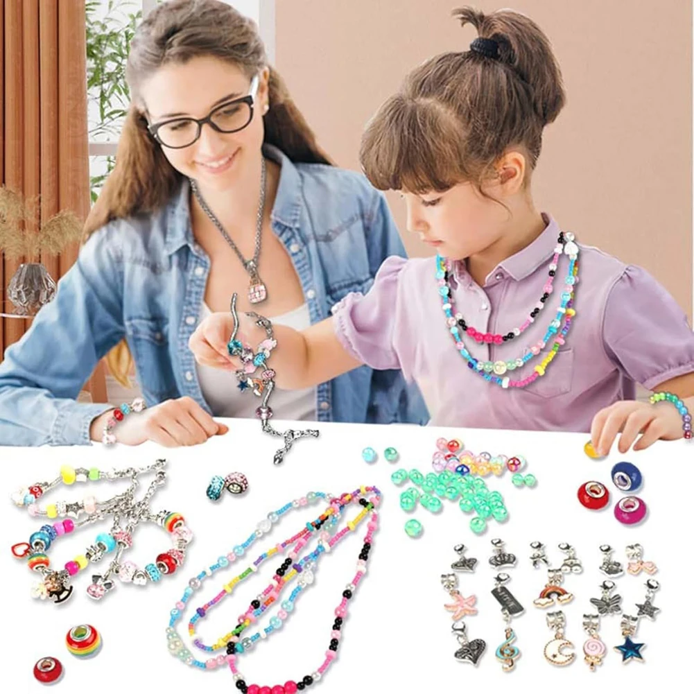 Kit de fabricação de pulseira com pingente, com caixa de joias e esmalte, kit de fabricação de joias, presentes de natal e aniversário para meninas de 6 a 12 anos