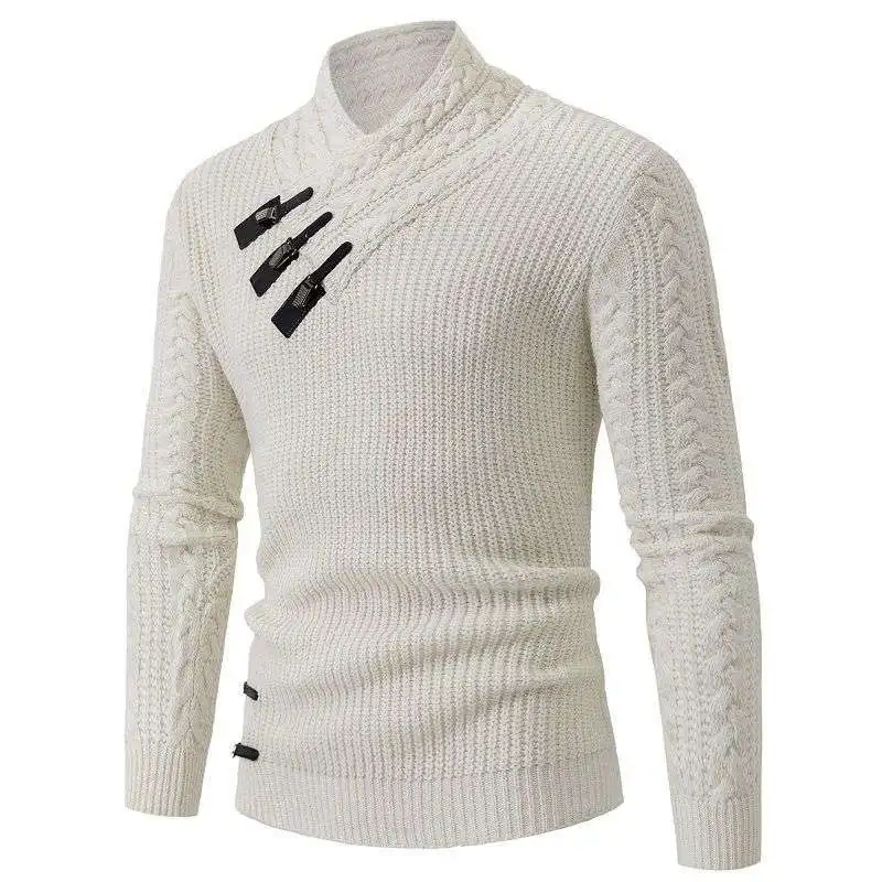 

Slim Fit Long Sve f High Collar Men's Knitted Sweater Casual Youthful Sle Floral Embroidery Chinese Brand Spring 2024