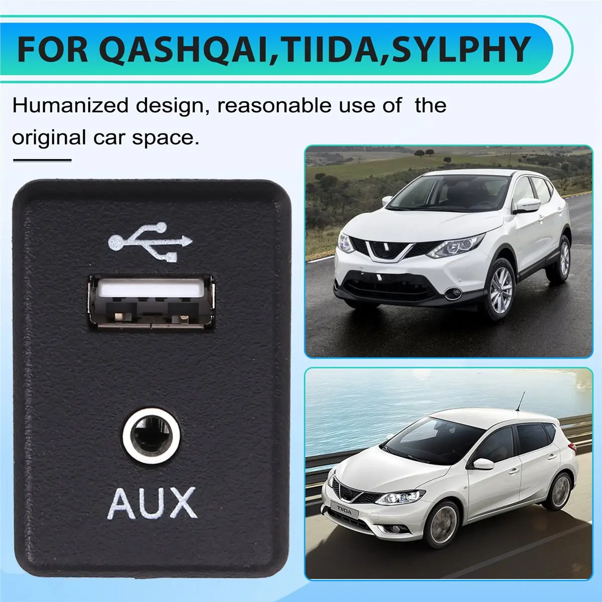 #99H Car caro Interface,Car USB+AUX Dual Interface Module for Nissan Qashqai Tiida Sylphy (Black)