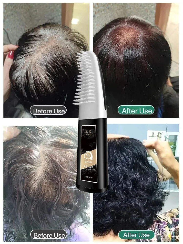 410ML Quick Hair Dye Brush for Gray Hair, Plant-based Hair Dye, Easy Comb Black Comb Dye Smart Coloring Brush with Herbal Formul